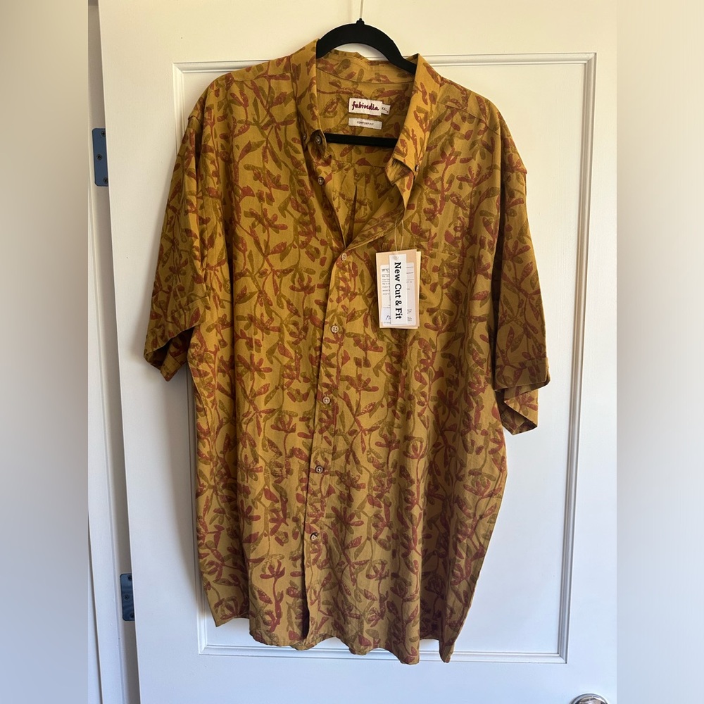 NWT XXL FabIndia men’s hand-printed cotton button up